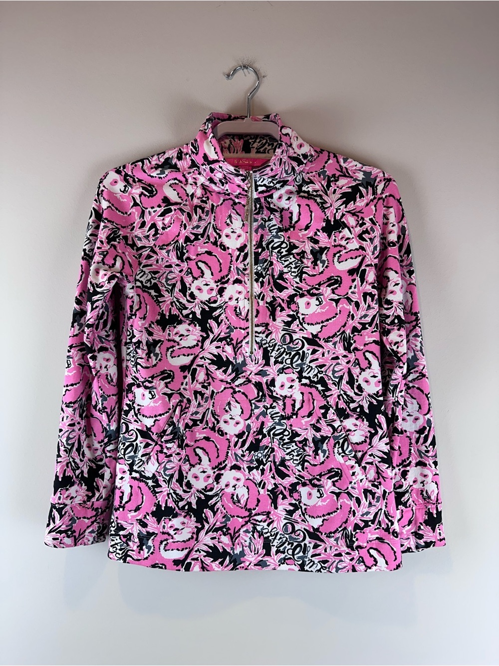 Lilly Pulitzer Pink Hanging With My Boo Panda Coastal 1/2 Zip Skipper Popover XS